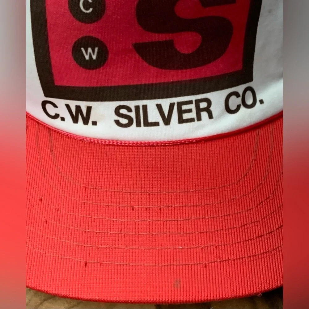 Vintage C. W. Silver Co Company SNAPBACK TRUCKER HAT 80’s Red Oilfield